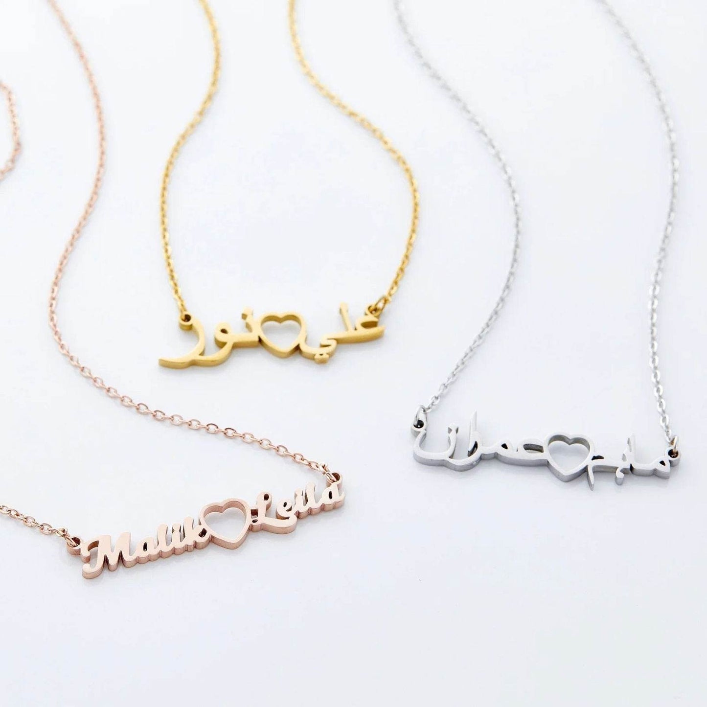 Two Name And Heart Personalized Arabic Necklace - Arabic Name Jewellery