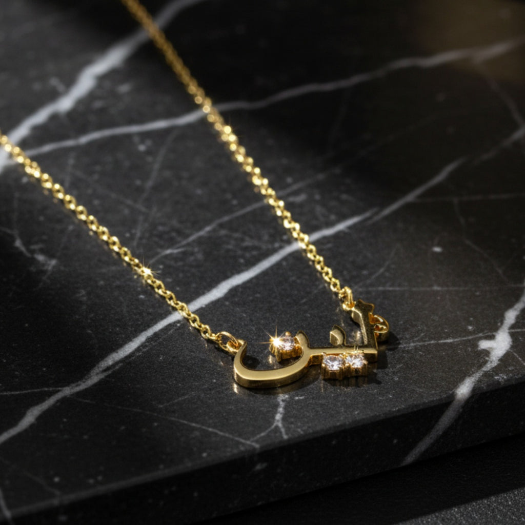 Luxury Arabic Name Necklace with Diamond Dot