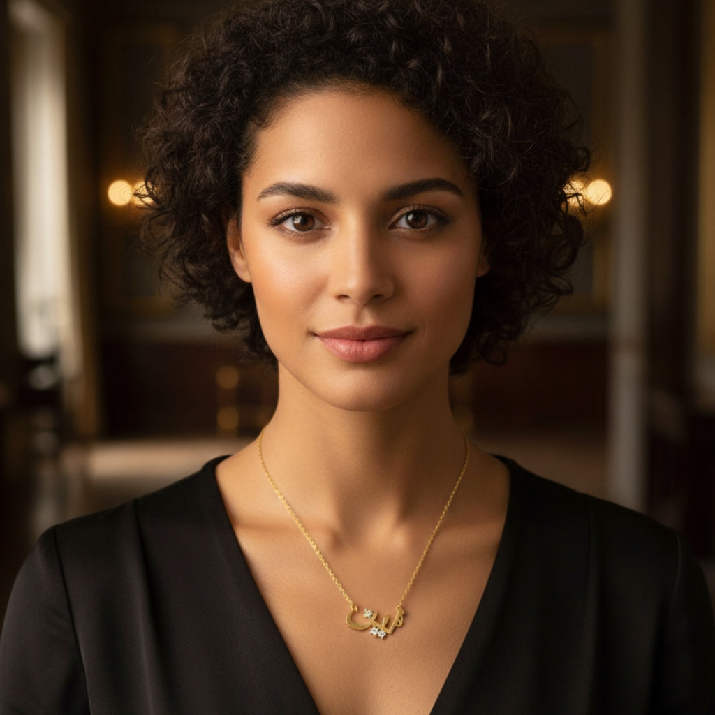 Luxury Arabic Name Necklace with Diamond Dot