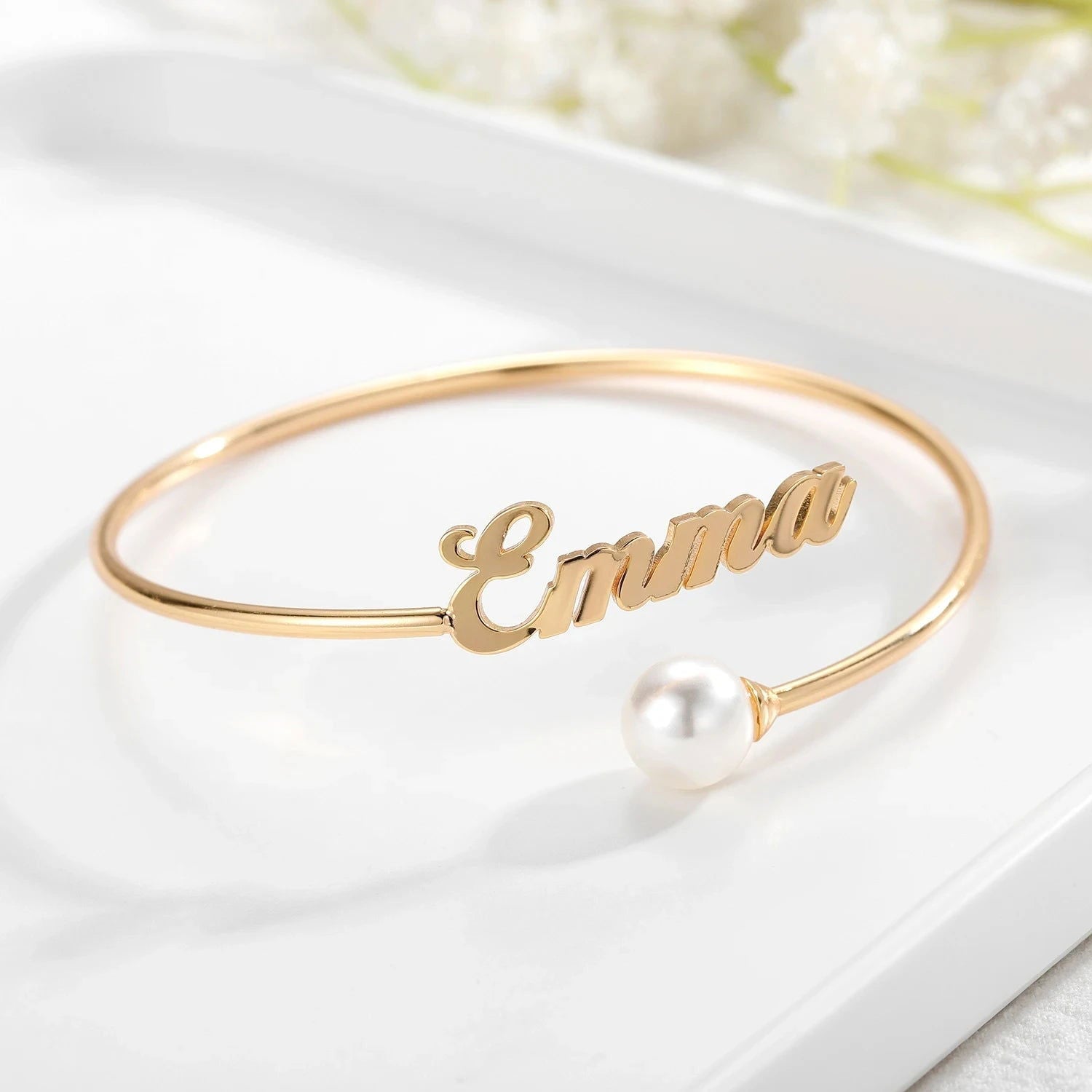 Pearl Personalized Arabic Name Bracelet - Arabic Name Jewellery