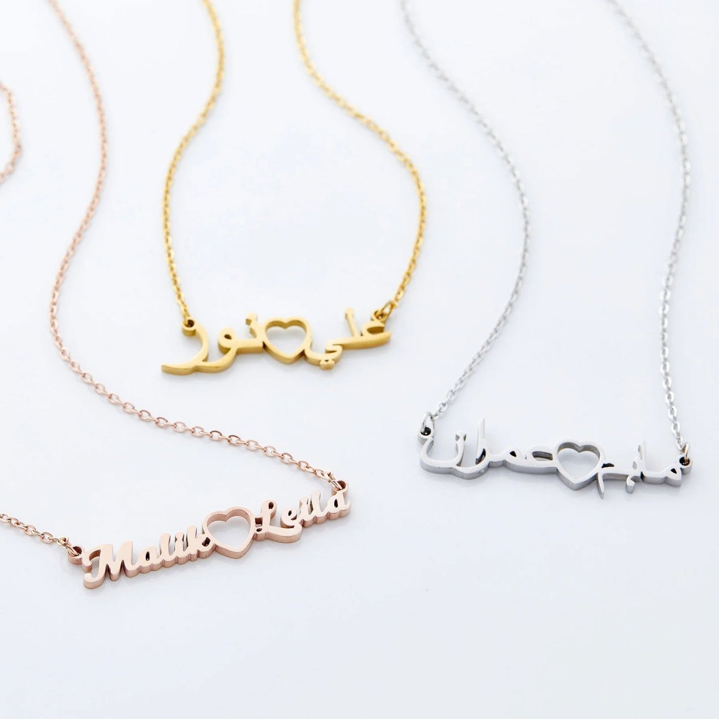 Two Name And Heart Personalized Arabic Necklace - Arabic Name Jewellery